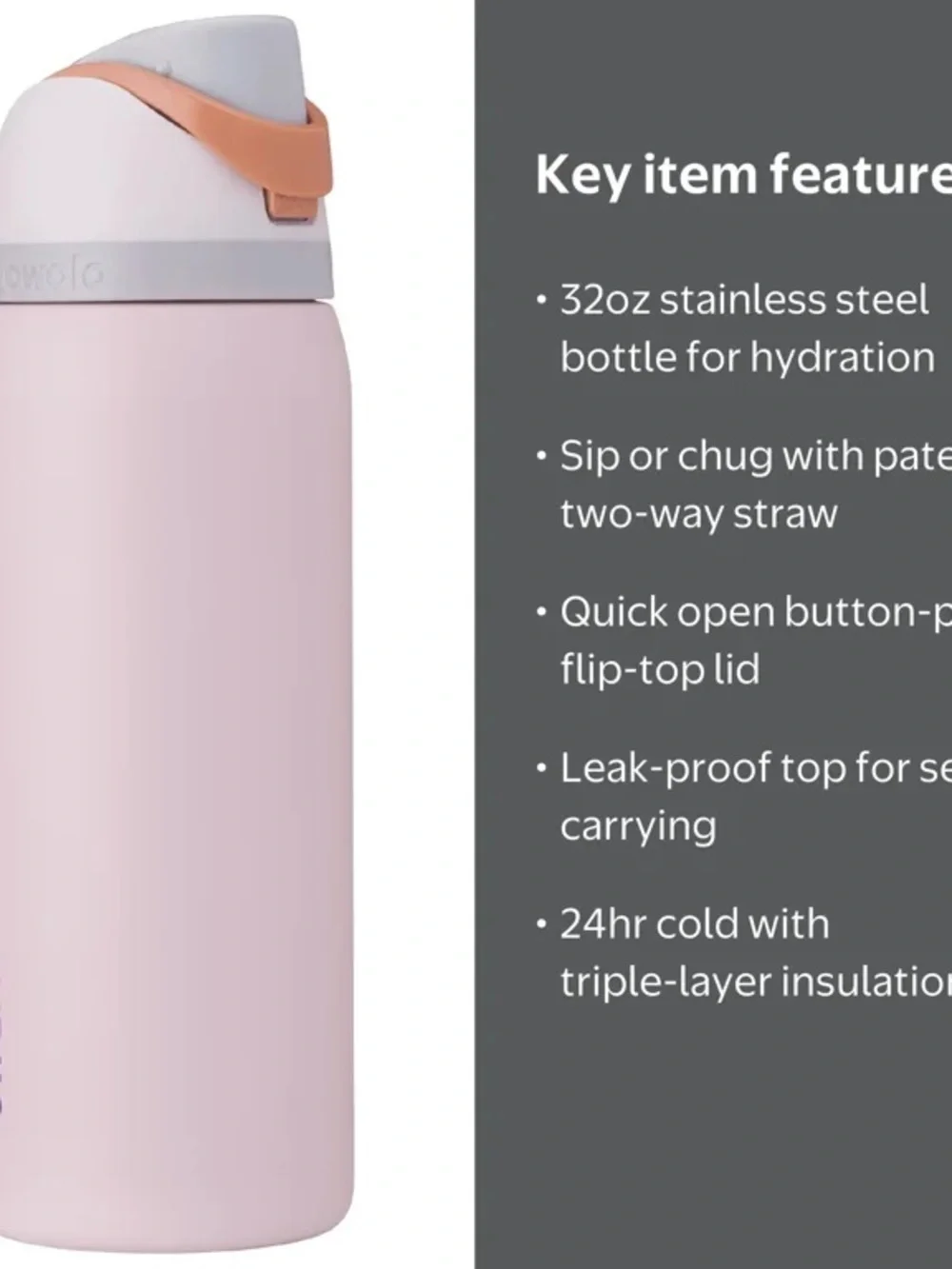 Owala FreeSip Stainless Steel Water Bottle, 32oz, Sugar Spice Pink